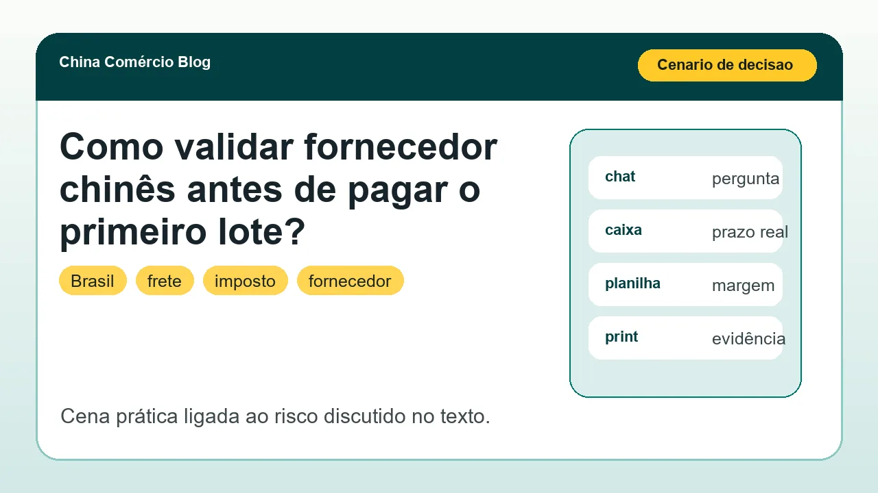 Cena de compra ligada ao artigo Como validar fornecedor chinês antes de pagar o primeiro lote?
